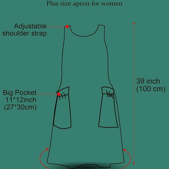 Big Plus Size Aprons for Women with Pockets Cotton Linen Baking Kitchen Cooking - Picture 5 of 6
